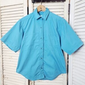 Vintage 90s Turquoise Blue Short Sleeve Shirt Small/Medium